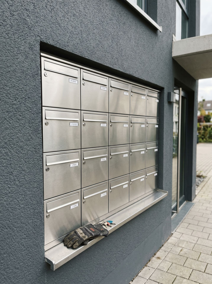 Briefkastenanlage poliert, Metallflächen glänzend — Beispiel aus WEG-Betreuung